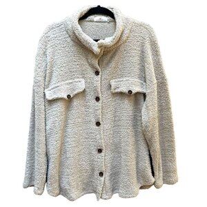 Sunland 17 Oversized Cozy Button-Up‎ Fleece Cardigan Cream Women's Size Medium